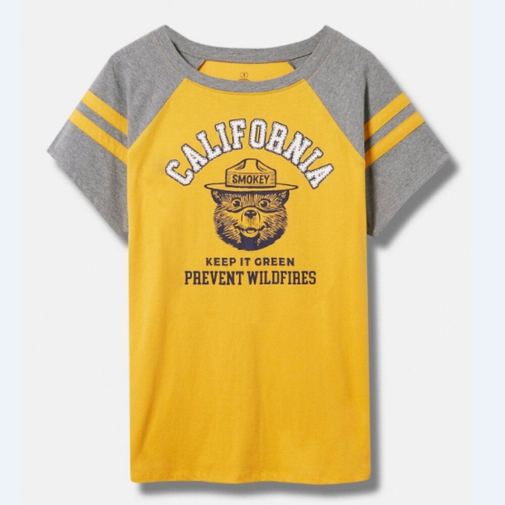 Torrid Smokey‎ Bear Classic Fit Cotton Varsity Boat Neck Tee - Medium